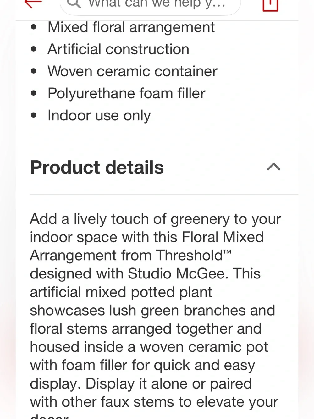 STUDIO MCGEE NWT faux Floral Mixed Arrangement